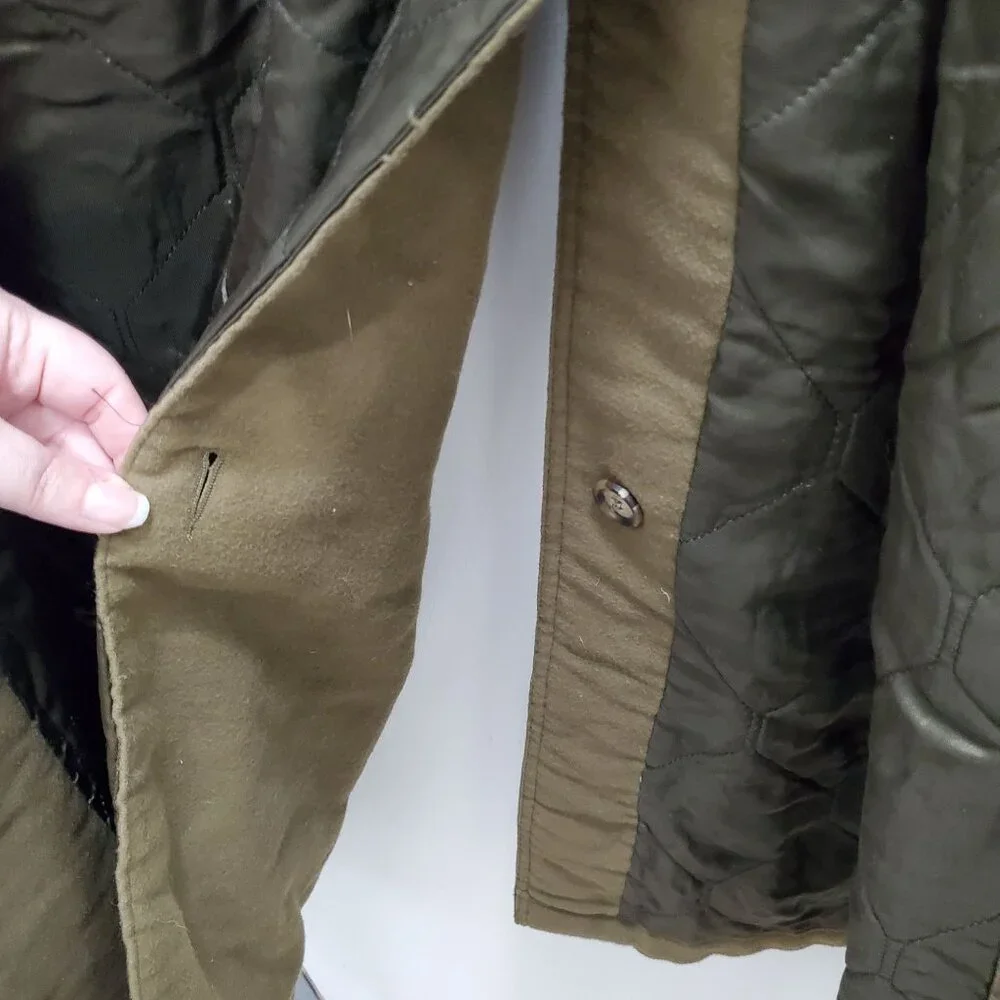 Giorgio Armani Men's Vintage Olive Wool Belted Military Trench Coat Size 42‎ - Picture 8 of 15